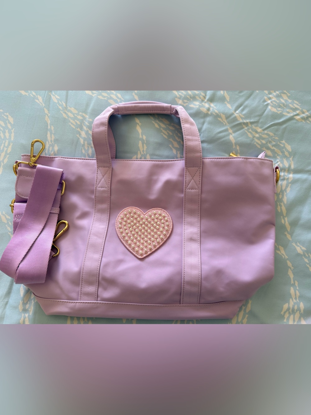 Stoney Clover Lane Lavender Tote with Pearl Heart Patch